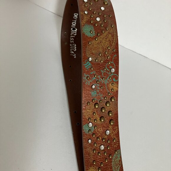 Miss Me Belt Size X Large Brown Leather Rhinestone Studded Buckle Belt Y2K. - Picture 5 of 13